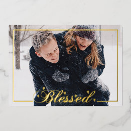 Blessed Script 5 x 7 Photo Foil Holiday Card