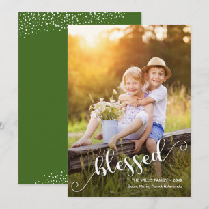 Blessed Script Christmas Photo Holiday Card