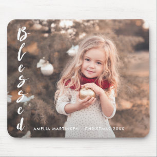 Blessed Script Inspirational Christmas Photo Mouse Pad