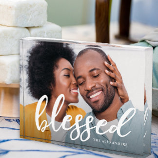 Blessed Script with Name Photo Block