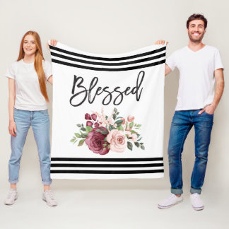 Blessed - Simple Saying Floral Fleece Blanket
