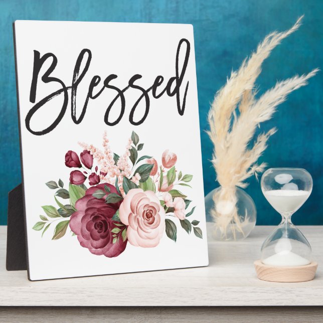 Blessed - Simple Saying Floral Plaque (Side)