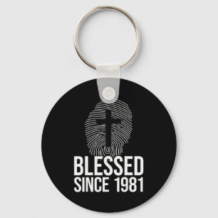 Blessed Since 1981 Born Year Of Birth Birthday - J Keychain