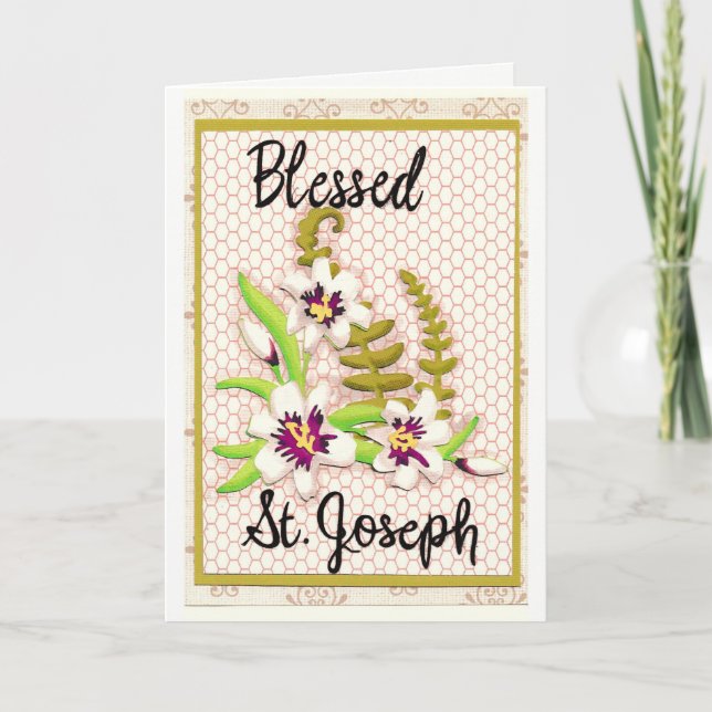 Blessed St. Joseph Greeting Card with Lilies (Front)