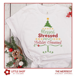Blessed Stressed Holiday Obsessed Christmas Tree T-Shirt