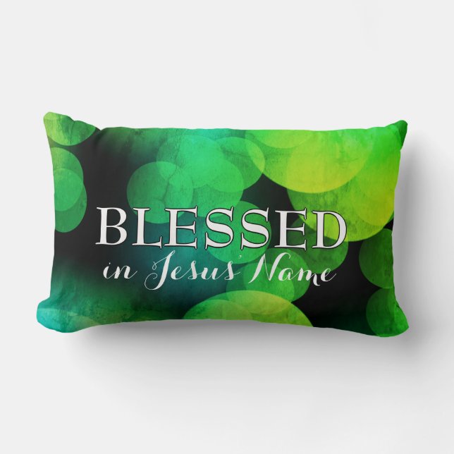 BLESSED | Stylish Green Bokeh | Customizable Lumbar Pillow (Front)