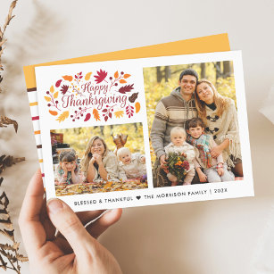 Blessed Thankful Autumn Colors Thanksgiving Photo Holiday Card