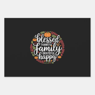 Blessed Thankful Family Thanksgiving Dinner Wrapping Paper Sheet