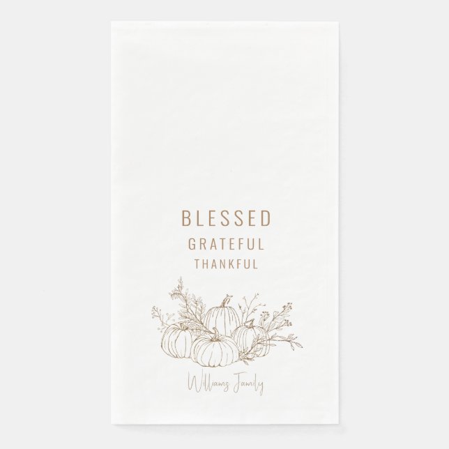  Blessed Thankful Pumpkin Whie Holiday Napkin (Front)