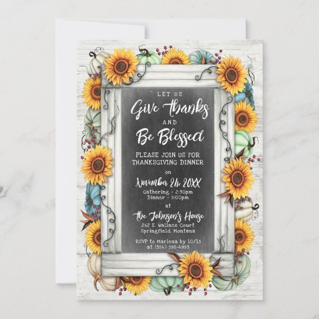 Blessed Thanksgiving Fall Sunflowers Family Dinner Invitation (Front)