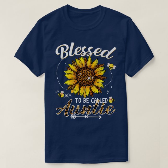 Blessed To Be Called Auntie Funny Leopard Sunflowe T-Shirt (Design Front)