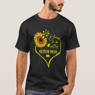 Blessed To Be Called Autism Mom Sunflower Heart Cu T-Shirt