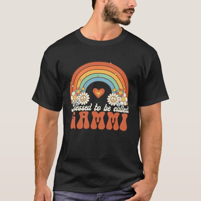 Blessed To Be Called Gammi Groovy Rainbow Mothers  T-Shirt (Front)