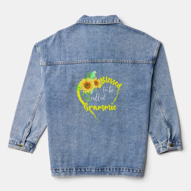 Blessed To Be Called Grammie Sunflower Grammie Mot Denim Jacket (Back)
