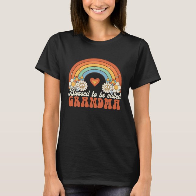 Blessed To Be Called Grandma Groovy Rainbow Mother T-Shirt (Front)