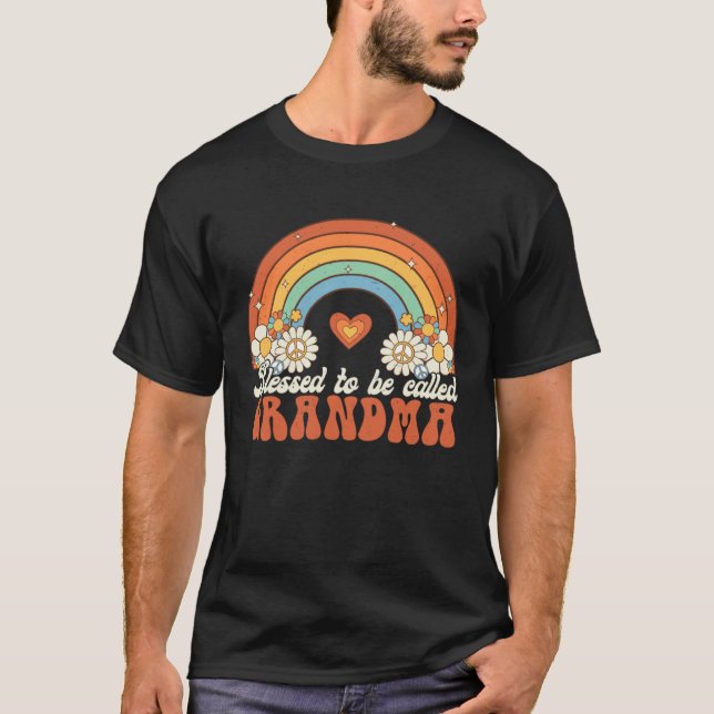 Blessed To Be Called Grandma Groovy Rainbow Mother T-Shirt (Front)