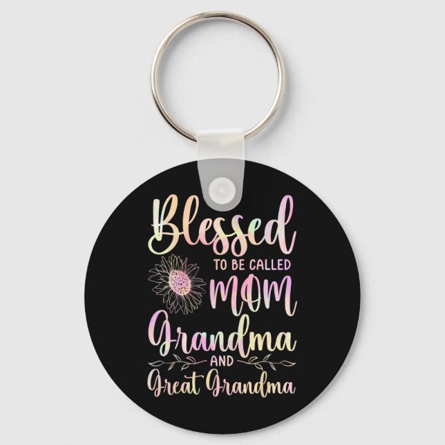 Blessed To Be Called Mom Grandma And Great Grandma Keychain (Front)