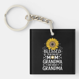 Blessed To Be Called Mom Grandma Great Sunflower Keychain