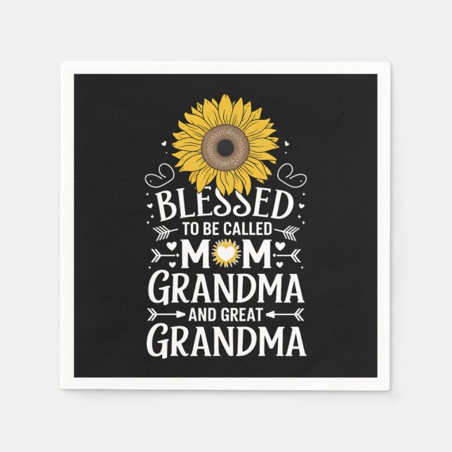Blessed To Be Called Mom Grandma Great Sunflower Napkin (Front)