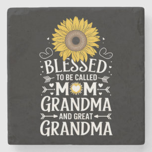 Blessed To Be Called Mom Grandma Great Sunflower Stone Coaster