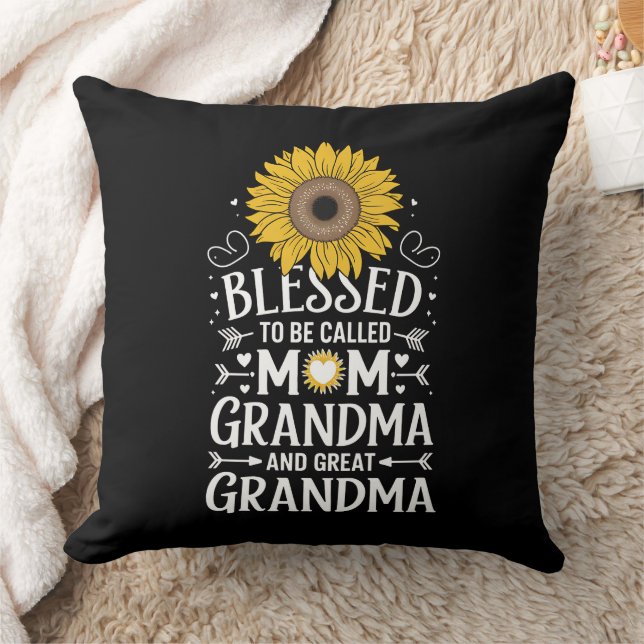 Blessed To Be Called Mom Grandma Great Sunflower Throw Pillow (Blanket)