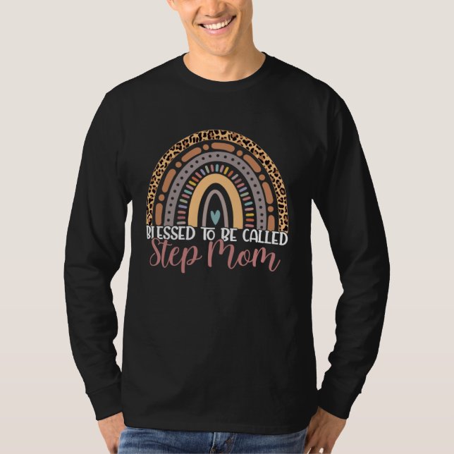 Blessed To Be Called Step Mom Rainbow Leopard Moth T-Shirt (Front)