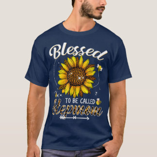 Blessed To Be Called Stepmom Funny Leopard Sunflow T-Shirt
