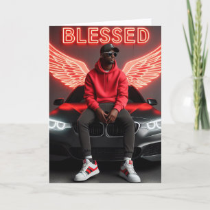 Blessed Urban Angel Wings Black Man Birthday Card