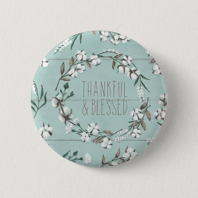 Blessed VI Mint | Thankful & Blessed 2 Inch Round Button (Front)
