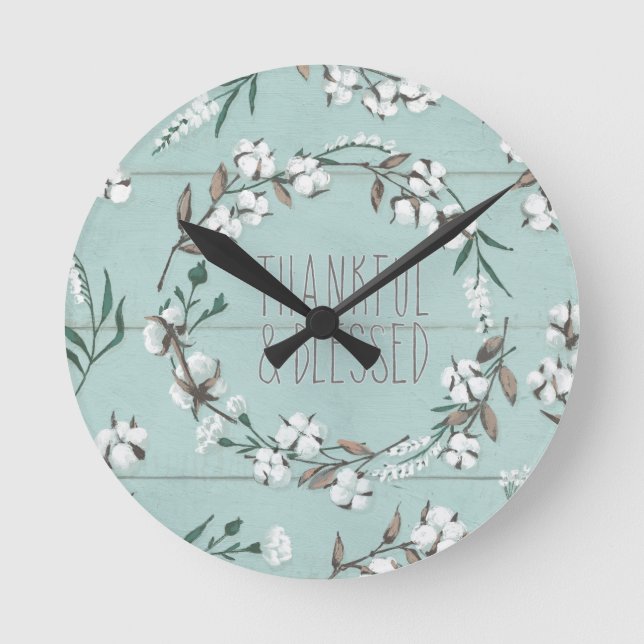 Blessed VI Mint | Thankful & Blessed Round Clock (Front)