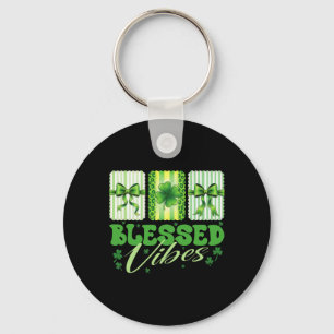 Blessed Vibes St Patricks Day Cute Shamrock For Wo Keychain