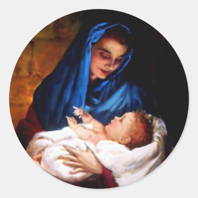 Blessed Virgin Mary and Infant Child Jesus Classic Round Sticker (Front)