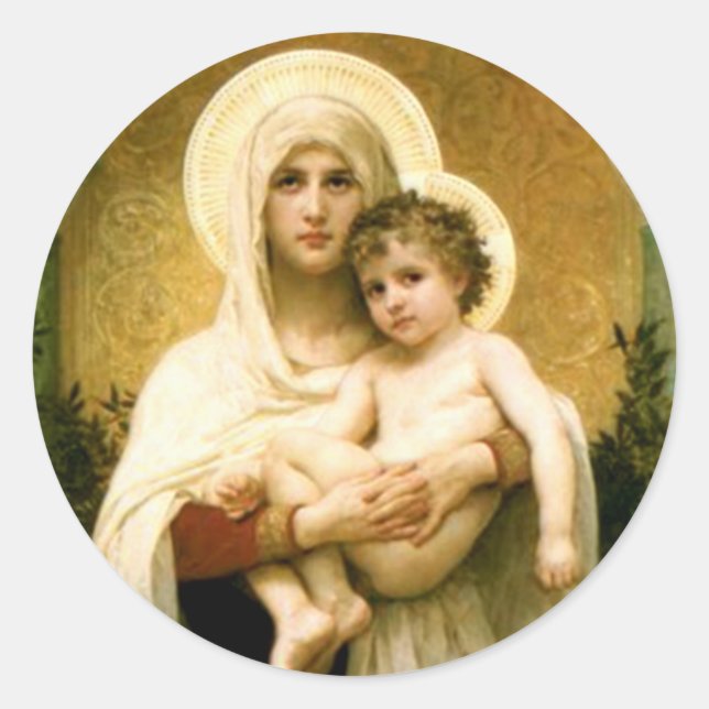 Blessed Virgin Mary and Infant Child Jesus Classic Round Sticker (Front)