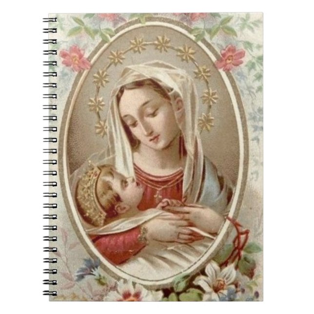 Blessed Virgin Mary Baby Jesus Floral Notebook (Front)