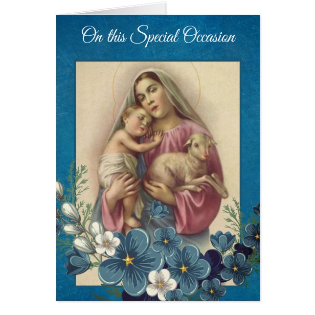 Blessed Virgin Mary Baby Jesus Lamb Flowers (Front)