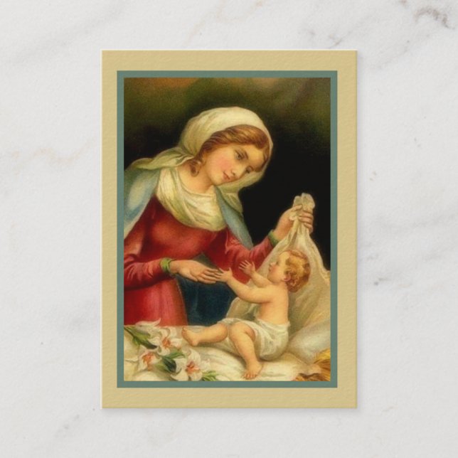 Blessed Virgin Mary Baby Jesus Memorare Prayer Business Card (Front)