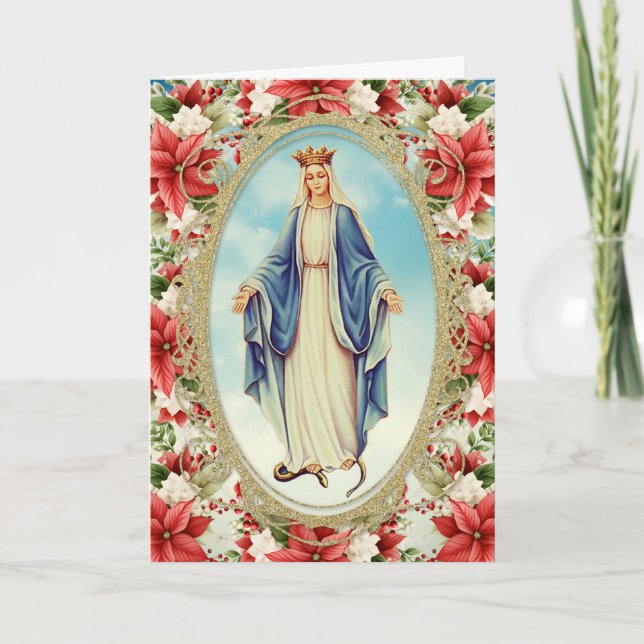 Blessed Virgin Mary Catholic Christmas Religious Holiday Card (Front)
