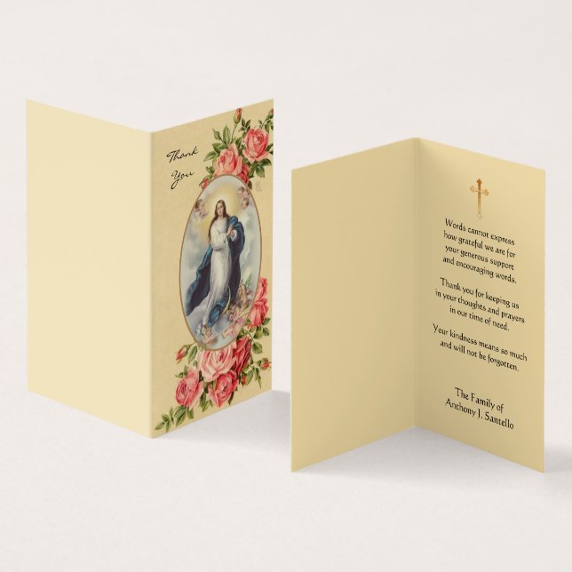 Blessed Virgin Mary Catholic Condolence Thank You Business Card (Inside and Outside)