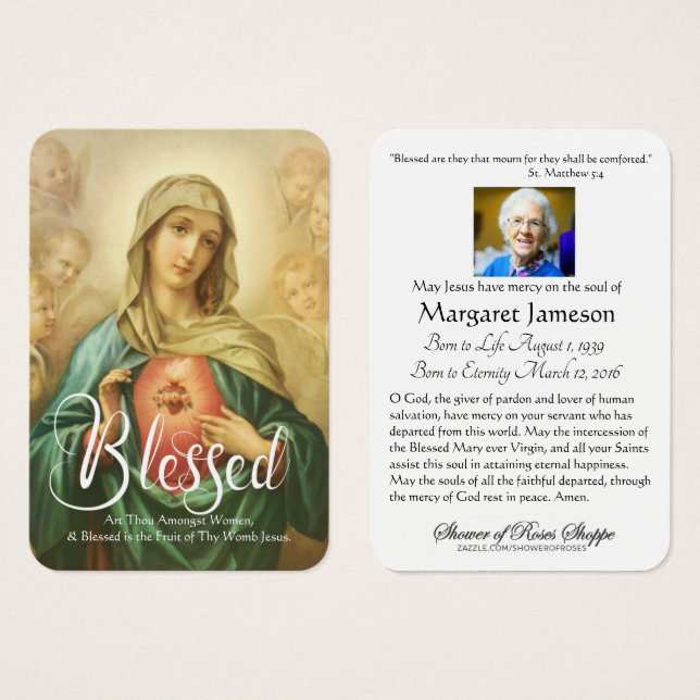 Blessed Virgin Mary Catholic Funeral Memorial Holy (Front & Back)
