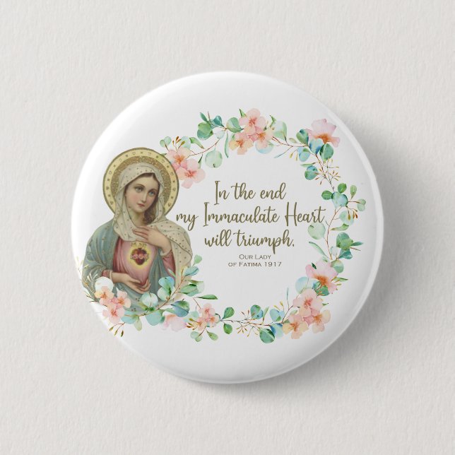 Blessed Virgin Mary Fatima Religious Catholic 2 Inch Round Button (Front)