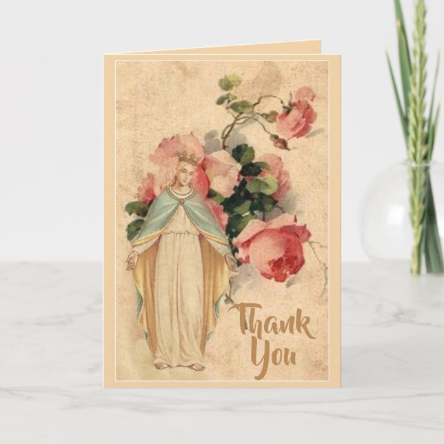 Blessed Virgin Mary Floral Customizable Thank You Card (Front)