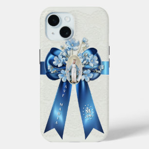 Blessed Virgin Mary Floral Religious Floral iPhone 15 Case