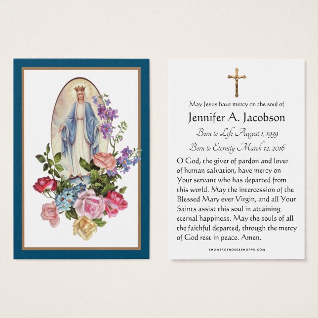 Blessed Virgin Mary  Funeral Memorial Holy Card (Front & Back)