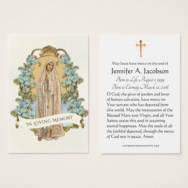 Blessed Virgin Mary  Funeral Memorial Holy Card (Front & Back)