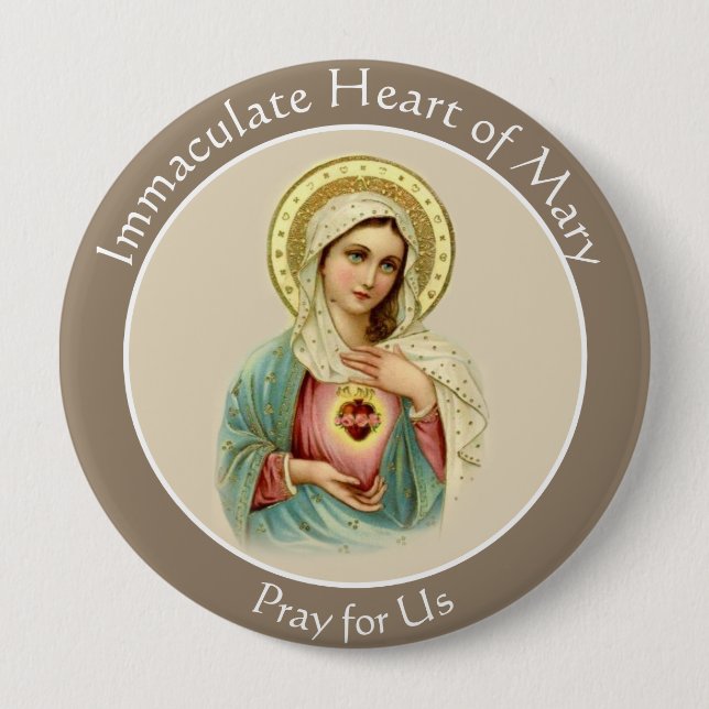 Blessed Virgin Mary Immaculate Heart Catholic 4 Inch Round Button (Front)