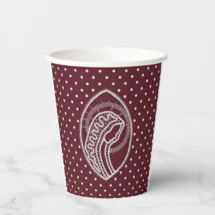 Blessed Virgin Mary in White Lace on Burgundy Paper Cups