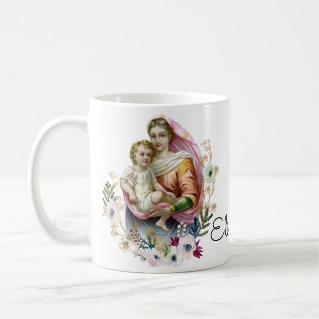 Blessed Virgin Mary Jesus Catholic Memorare Prayer Coffee Mug (Left)