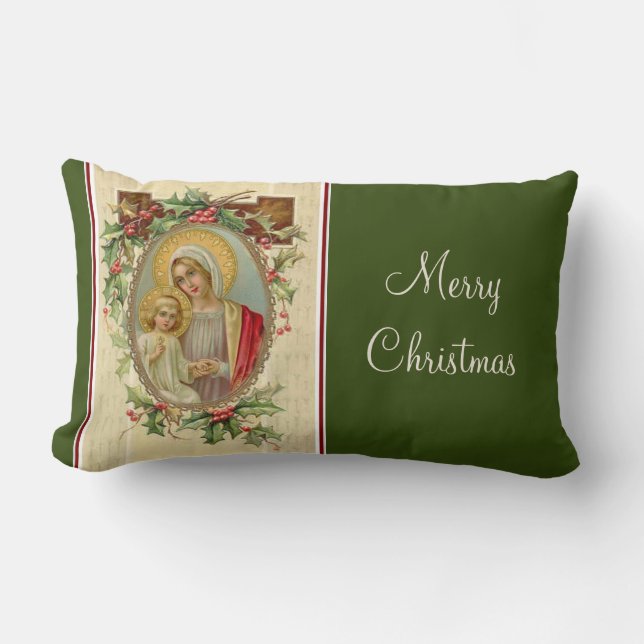 Blessed Virgin Mary Jesus Christmas Vintage Lumbar Pillow (Front)