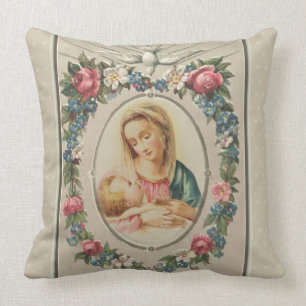 Blessed Virgin Mary Jesus Christmas Vintage Throw Pillow