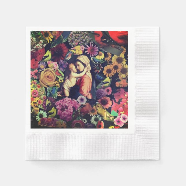 Blessed Virgin Mary Jesus Roses Flowers Religious Napkin (Front)